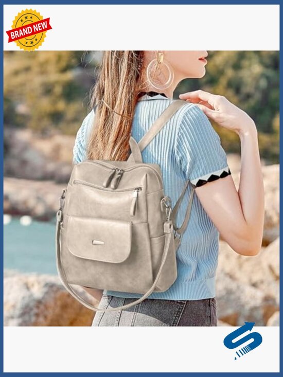 Faux Leather Backpack Purse with Multi Pockets - Adjustable Straps - main image 4